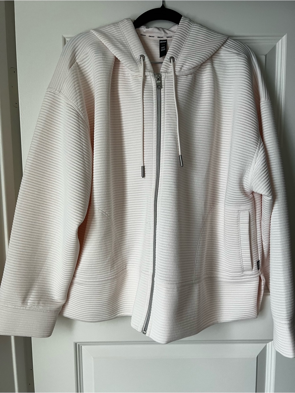 DKNY Women's Tech Ottoman Full-Zip jacket with hood (creamy palest pink)